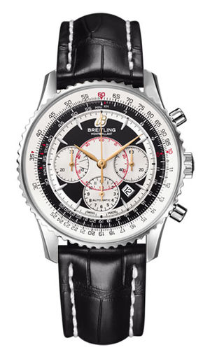 A4170C SS-Black&White-BlLeath Breitling Navitimer