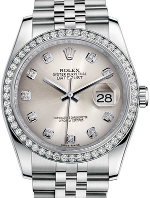 116244 Silver set with diamonds Jubilee Bracelet Rolex Datejust 36