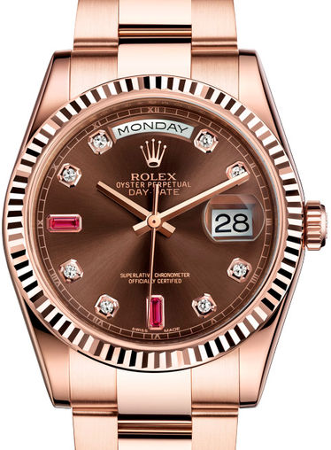 118235F Chocolate set with diamonds and rubies Rolex Day-Date 36