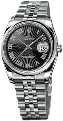 116200 black sunbeam dial  Roman numerals Jubilee Rolex Datejust 36
