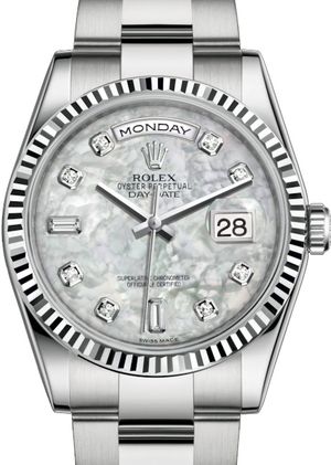 118239 white mother-of-pearl diamonds dial Oyster Rolex Day-Date 36