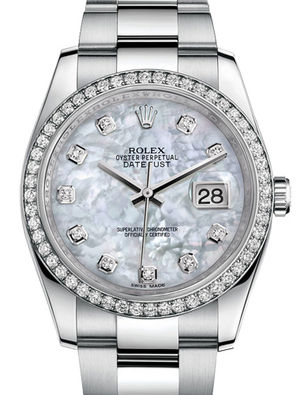 116244 White mother-of-pearl diamonds Oyster Brace Rolex Datejust 36