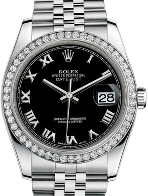 116244 Black Roman Jubilee Bracelet Rolex Datejust 36