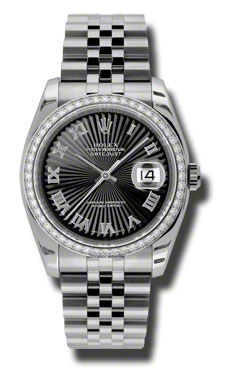 116244 black sunbeam Roman numerals Rolex Datejust 36