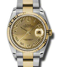 116233 champagne sunbeam Roman dial Oyster Rolex Datejust 36