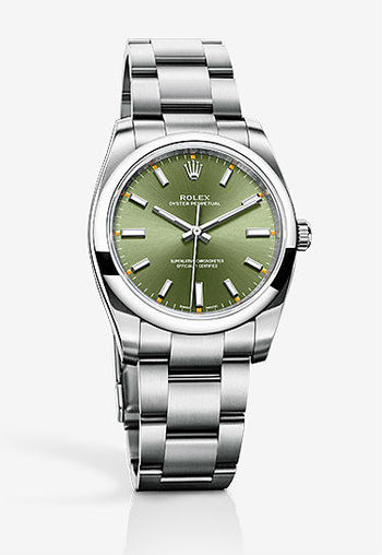 114200 Olive green dial Rolex Oyster Perpetual