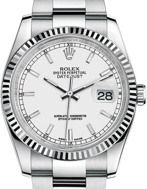 116234 White index Oyster Bracelet Rolex Datejust 36