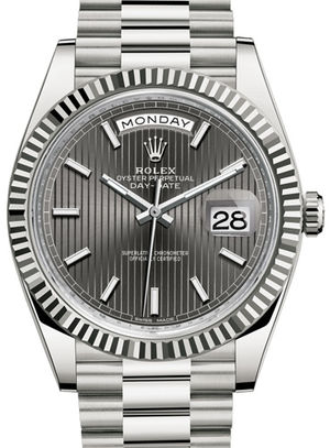 228239 Dark rhodium stripe motif dial Rolex Day-Date 40