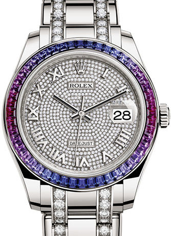 86349SAFUBL paved with 455 diamonds Rolex Pearlmaster