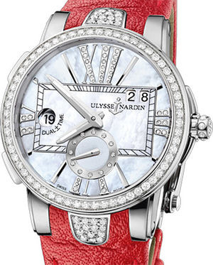 243-10B/391 Leather strap in red Ulysse Nardin Executive Dual Time Lady