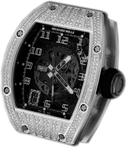 RM 010 Skeletonized Automatic White Gold  diamond  Richard Mille Mens collectoin RM 001-050