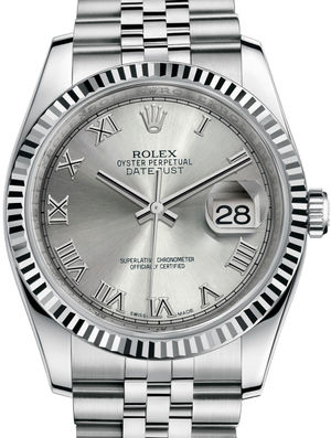 116234 Rhodium Roman Jubilee Bracelet Rolex Datejust 36