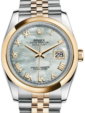 116203 White mother-of-pearl Roman JB Rolex Datejust 36