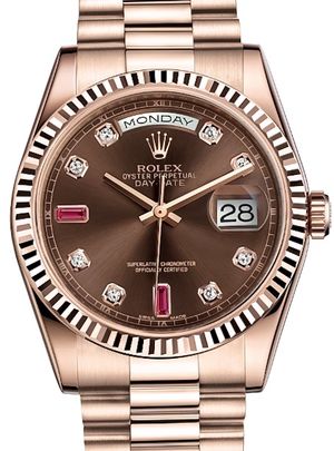 118235F Chocolate set with diamonds and rubies Rolex Day-Date 36