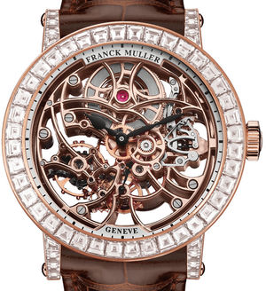 7042 B S6 SQT BAG Rose Gold Brown Leather Strap Franck Muller Round collection