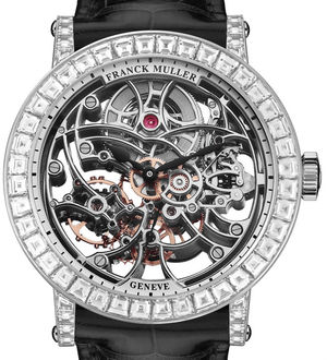 7042 B S6 SQT BAG White Gold Black Leather Strap Franck Muller Round collection