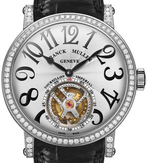 7008 T D White Gold Black Leather Strap Franck Muller Round collection