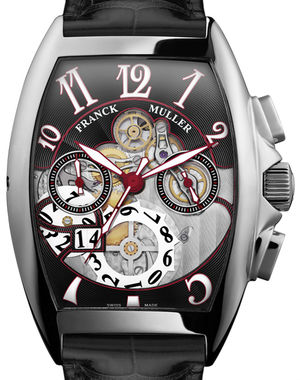 8083 CC GD SQT OG N White Gold Black Leather Strap Franck Muller Cintree Curvex Chronograph