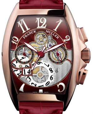 8083 CC GD SQT OG R Rose Gold Red Leather Strap Franck Muller Cintree Curvex Chronograph
