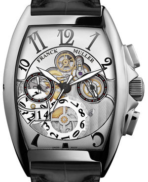 8083 CC GD SQT OG B White Gold Black Leather Strap Franck Muller Cintree Curvex Chronograph