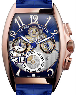 8083 CC GD SQT 5N B Rose Gold Blue Leather Strap Franck Muller Cintree Curvex Chronograph
