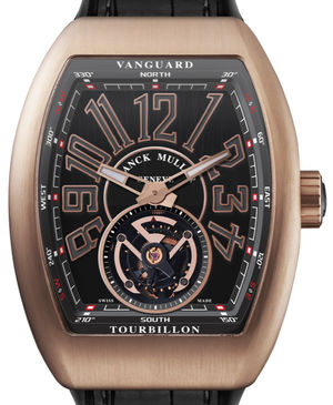 V 45 T BR Gold Rose Black Leather Strap Franck Muller Vanguard Tourbillon