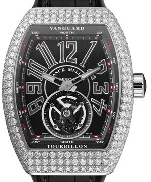 V 45 T D Diamond Titanium Black Leather Strap Franck Muller Vanguard Tourbillon