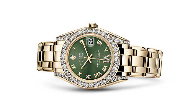 81158 Olive green set with diamonds Rolex Pearlmaster