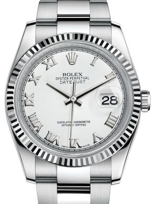 116234 White Roman Oyster Bracelet Rolex Datejust 36