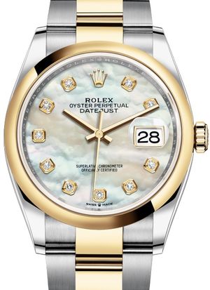 126203 White mother-of-pearl set with diamonds Rolex Datejust 36