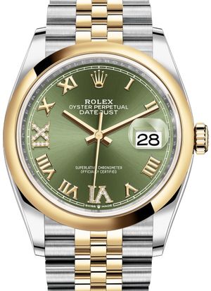 126203 Olive green set with diamonds Jubilee Rolex Datejust 36