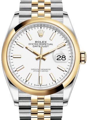 126203 White Index Chromalight Jubilee Rolex Datejust 36