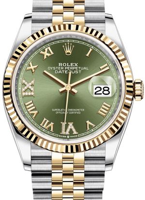 126233 Olive green set with diamonds Jubilee Rolex Datejust 36