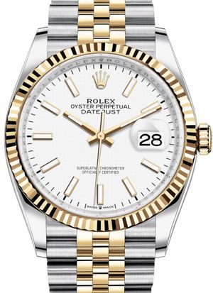 126233 White Index Chromalight Jubilee Rolex Datejust 36