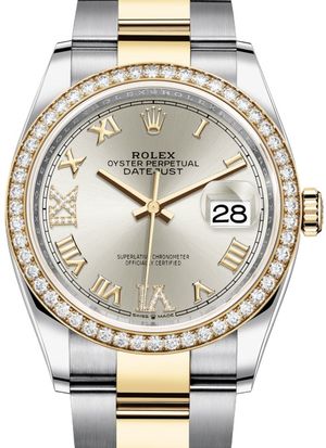 126283RBR Silver set with diamonds Rolex Datejust 36