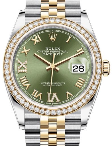 126283RBR Olive green set with diamonds Jubilee Rolex Datejust 36