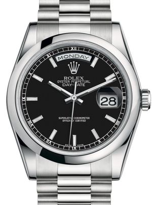 118206 Black index dial Rolex Day-Date 36