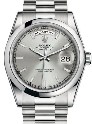 118206 Silver index dial Rolex Day-Date 36