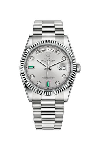 118239 Rhodium set with diamonds and emeralds Rolex Day-Date 36