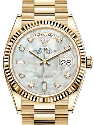 128238 White mother-of-pearl set with diamonds Rolex Day-Date 36