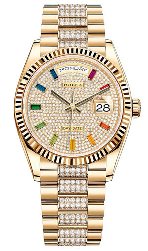 128238 Diamond-paved 10 baguette rainbow sapphires Rolex Day-Date 36