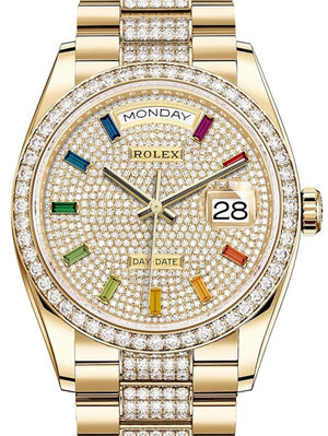 128348RBR Diamond-paved rainbow sapphires Rolex Day-Date 36