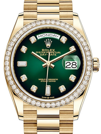 128348RBR Green ombre set with diamonds Rolex Day-Date 36