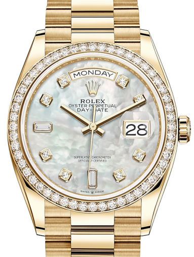 128348RBR White mother-of-pearl set with diamonds Rolex Day-Date 36