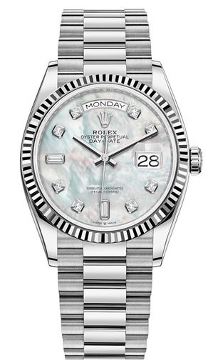 128239 White mother-of-pearl set with diamonds Rolex Day-Date 36