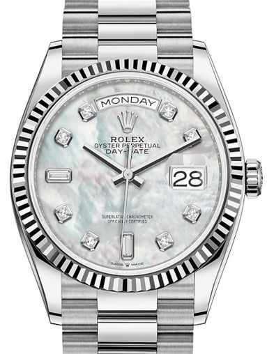 128239 White mother-of-pearl set with diamonds Rolex Day-Date 36