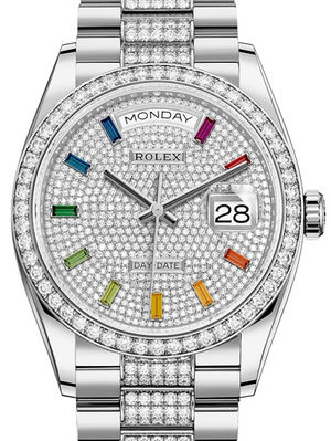 128349RBR Diamond-paved rainbow sapphires Rolex Day-Date 36