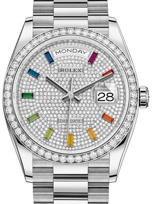 128349RBR Diamond-paved rainbow sapphires Rolex Day-Date 36