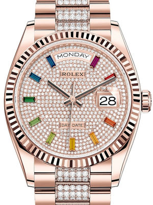 128235 Diamond-paved rainbow sapphires Rolex Day-Date 36
