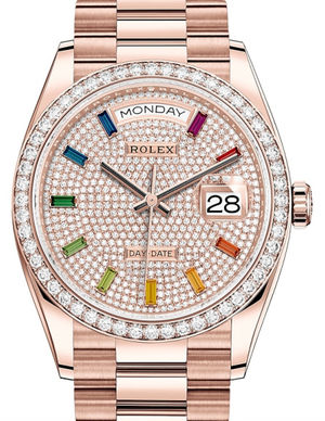 128345RBR Diamond-paved rainbow sapphires Rolex Day-Date 36